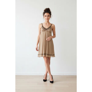 Sue Wong Silk Champagne Beaded Cocktail Dress